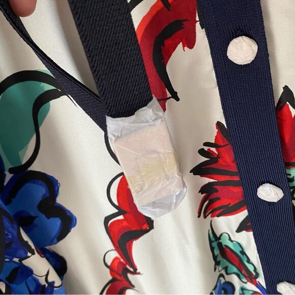 Tory Burch NWTS Silk Front Shirtdress Navy Blue Porcelain Thistle Sweater Back - Picture 10 of 10